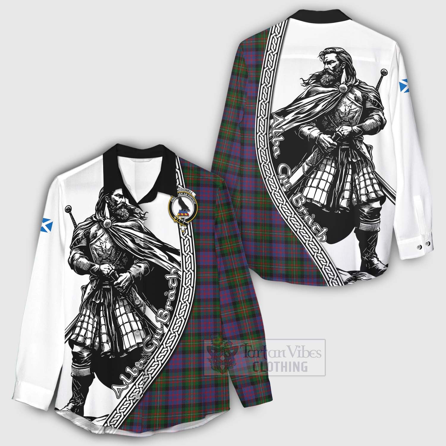 MacDonell (McDonell) Tartan Clan Crest Women's Casual Shirt with Highlander Warrior Celtic Style - Tartan Vibes Clothing