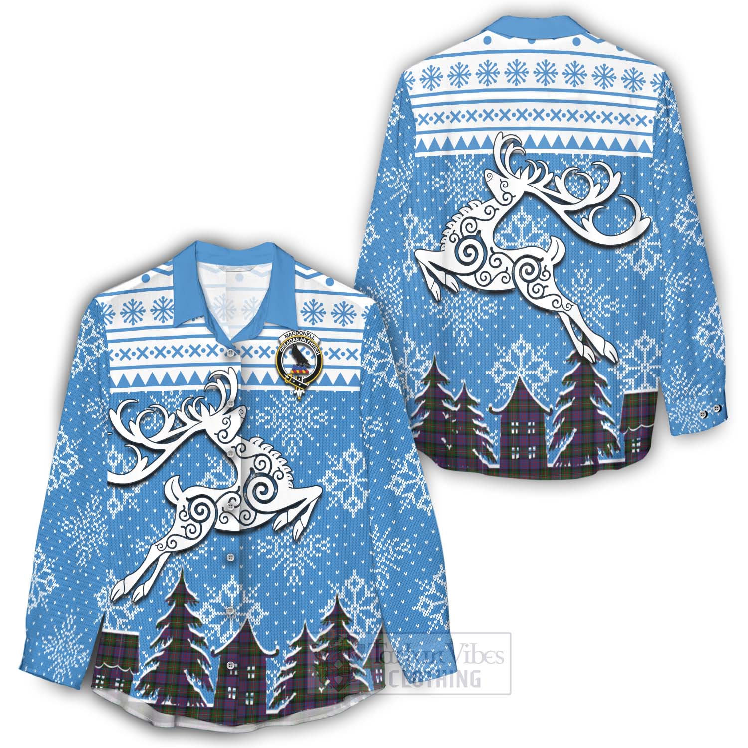 MacDonell (McDonell) Clan Christmas Women's Casual Shirt Celtic Reindeer Style - Tartan Vibes Clothing