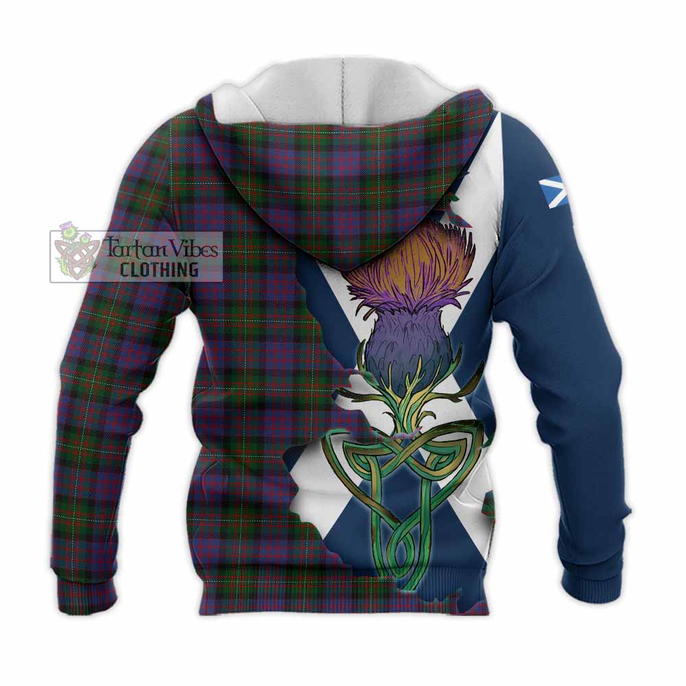 Tartan Vibes Clothing MacDonell (McDonell) Tartan Family Crest Knitted Hoodie Scottish Thistle Celtic Inspired
