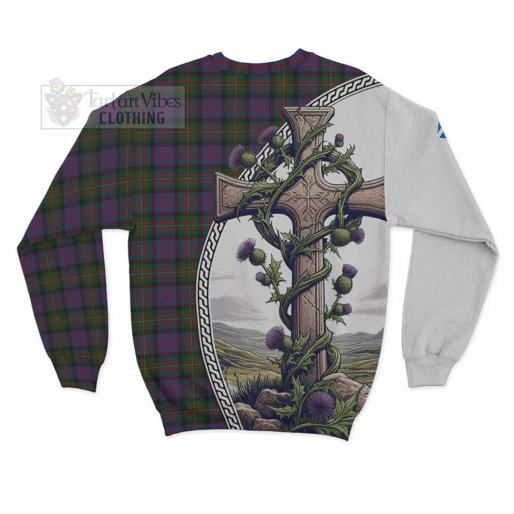 MacDonell (McDonell) Tartan Sweatshirt with Family Crest and St. Andrew's Cross Accented by Thistle Vines - Tartan Vibes Clothing