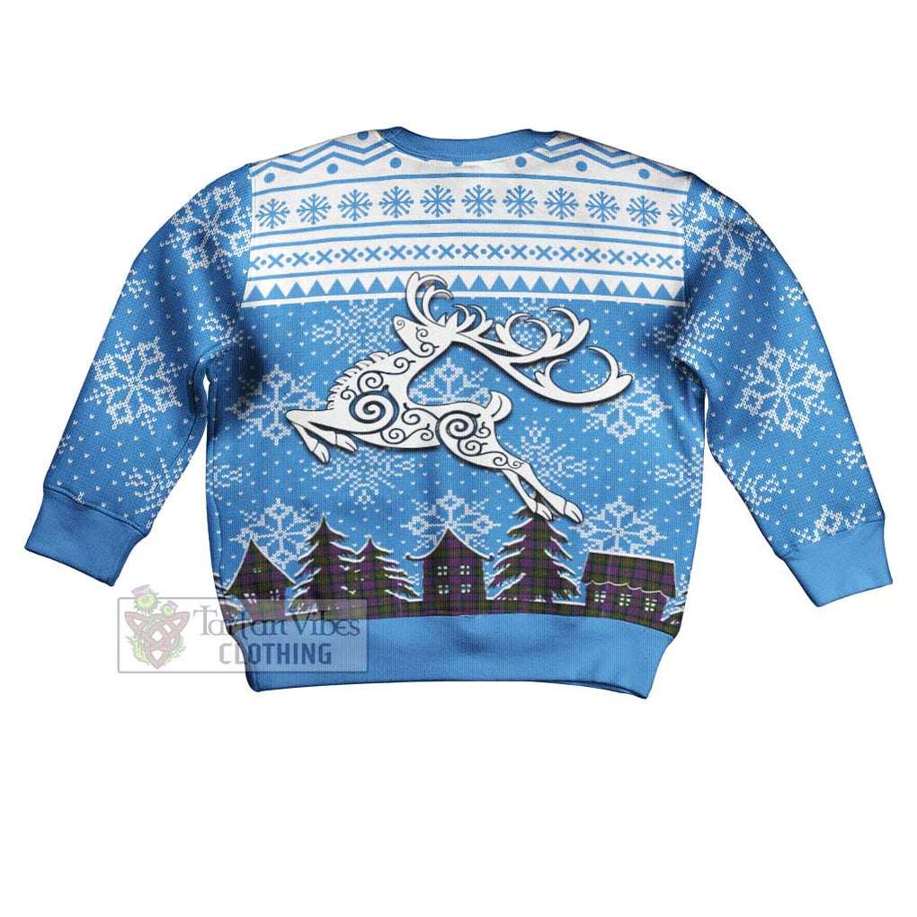 MacDonell (McDonell) Clan Christmas Kid Ugly Sweater with Tartan and Celtic Reindeer Style - Tartan Vibes Clothing