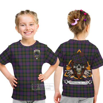 MacDonell (McDonell) Tartan Kid T-Shirt with Family Crest and Bearded Skull Holding Bottles of Whiskey - Tartan Vibes Clothing