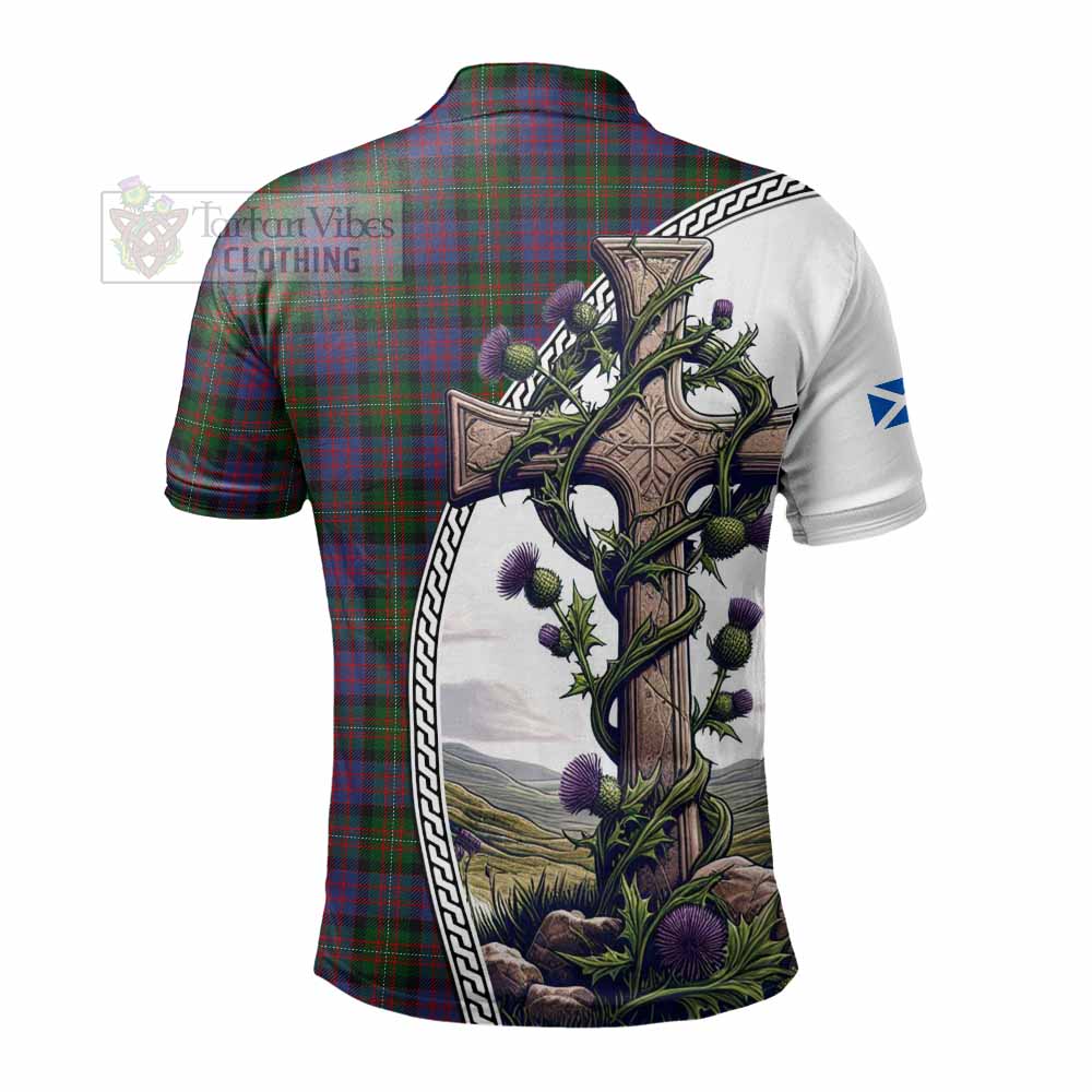 MacDonell (McDonell) Tartan Polo Shirt with Family Crest and St. Andrew's Cross Accented by Thistle Vines - Tartan Vibes Clothing