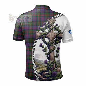 MacDonell (McDonell) Tartan Polo Shirt with Family Crest and St. Andrew's Cross Accented by Thistle Vines - Tartan Vibes Clothing