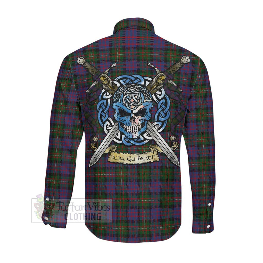 MacDonell (McDonell) Tartan Long Sleeve Button Shirt with Family Crest Celtic Skull Style Men's Shirt - Tartan Vibes Clothing