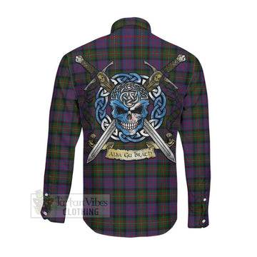 MacDonell (McDonell) Tartan Long Sleeve Button Shirt with Family Crest Celtic Skull Style Men's Shirt - Tartan Vibes Clothing