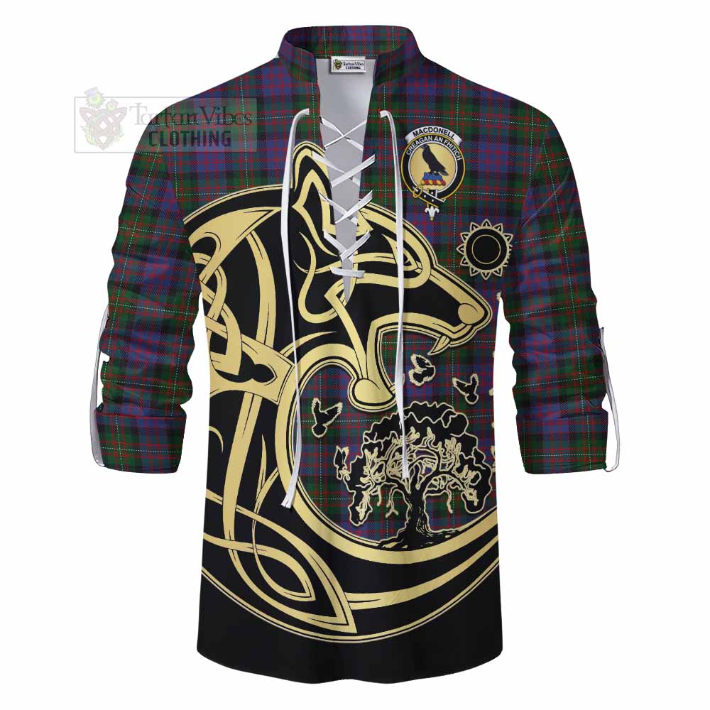 MacDonell (McDonell) Tartan Ghillie Kilt Shirt with Family Crest Celtic Wolf Style - Tartan Vibes Clothing