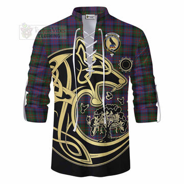 MacDonell (McDonell) Tartan Ghillie Kilt Shirt with Family Crest Celtic Wolf Style - Tartan Vibes Clothing
