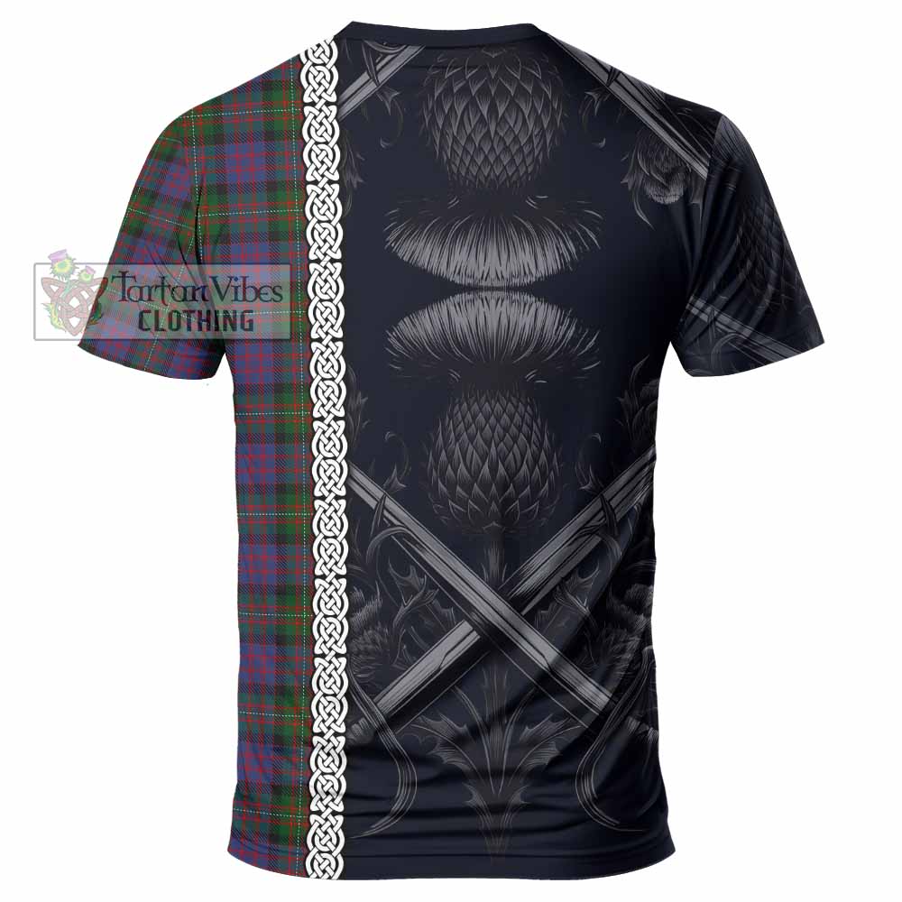 Tartan Vibes Clothing MacDonell (McDonell) Tartan T-Shirt with Family Crest Cross Sword Thistle Celtic Vibes