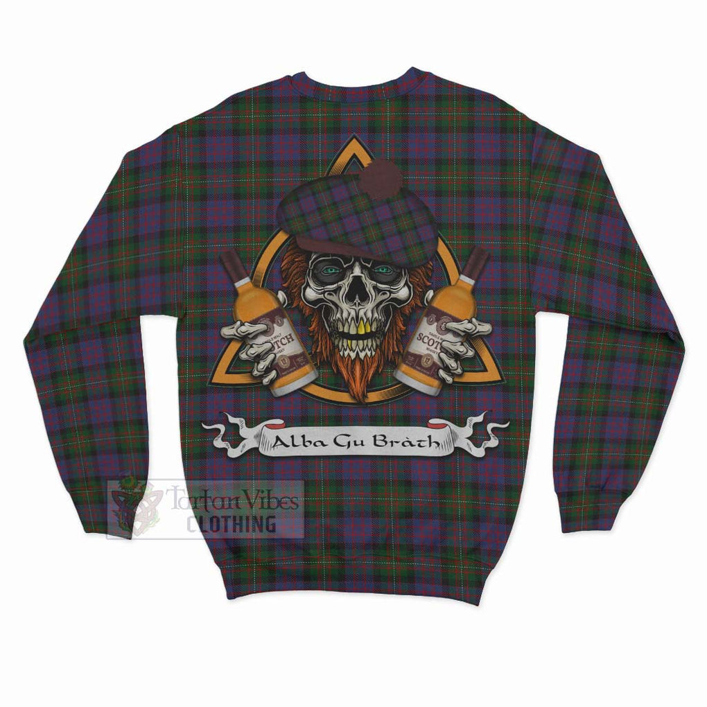 MacDonell (McDonell) Tartan Sweatshirt with Family Crest and Bearded Skull Holding Bottles of Whiskey - Tartan Vibes Clothing