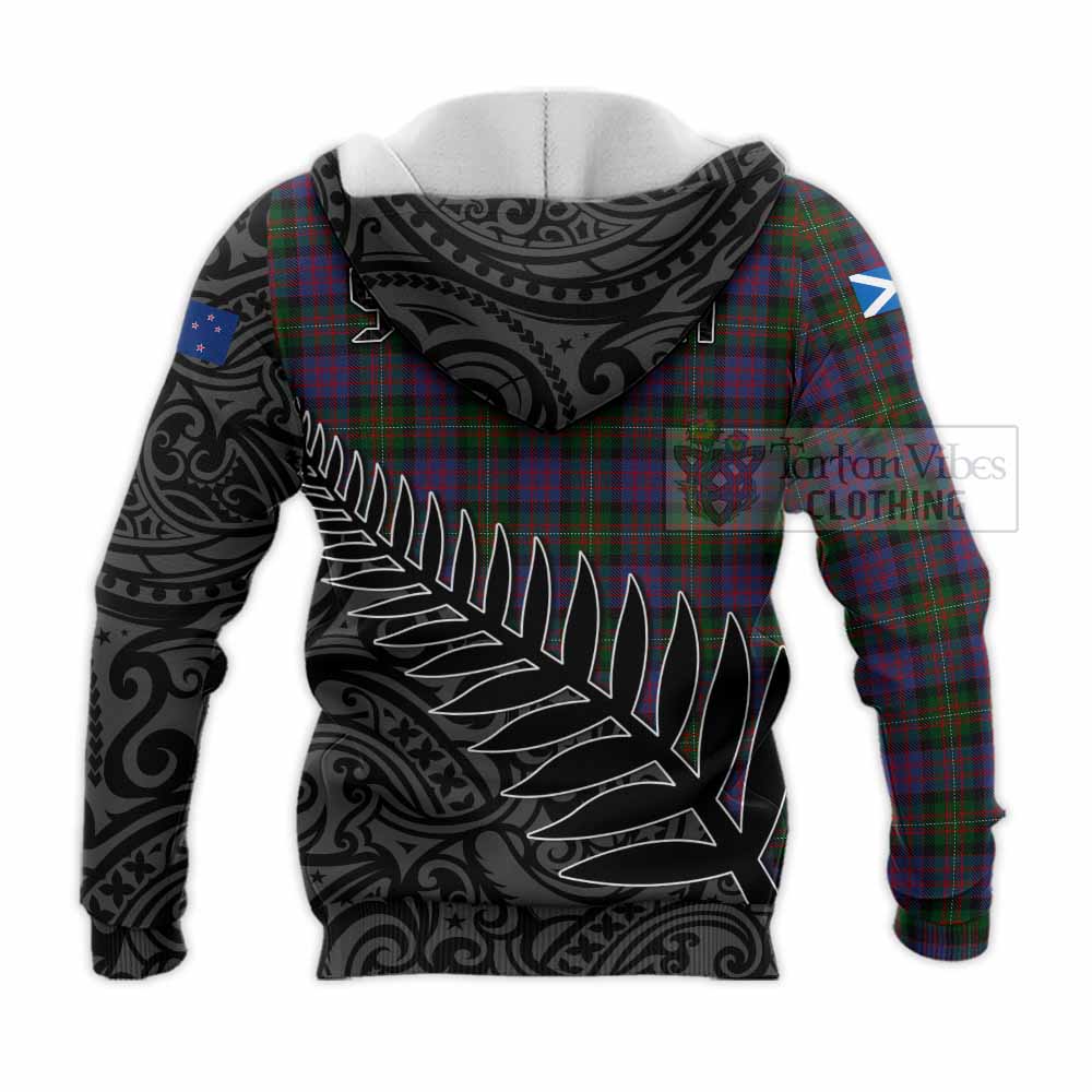 Tartan Vibes Clothing MacDonell (McDonell) Crest Tartan Knitted Hoodie with New Zealand Silver Fern Half Style