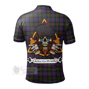 MacDonell (McDonell) Tartan Polo Shirt with Family Crest and Bearded Skull Holding Bottles of Whiskey - Tartan Vibes Clothing