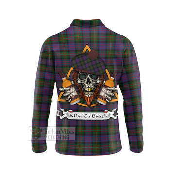 MacDonell (McDonell) Tartan Long Sleeve Polo Shirt with Family Crest and Bearded Skull Holding Bottles of Whiskey - Tartan Vibes Clothing