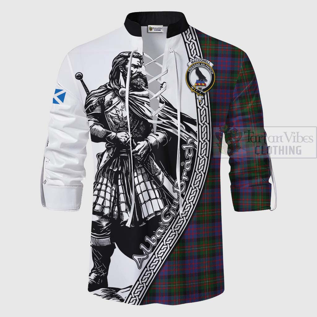 MacDonell (McDonell) Tartan Clan Crest Ghillie Kilt Shirt with Highlander Warrior Celtic Style - Tartan Vibes Clothing