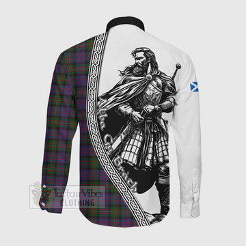 MacDonell (McDonell) Tartan Clan Crest Long Sleeve Button Shirt with Highlander Warrior Celtic Style Men's Shirt - Tartan Vibes Clothing