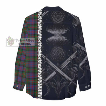 MacDonell (McDonell) Tartan Women's Casual Shirt with Family Crest Cross Sword Thistle Celtic Vibes - Tartan Vibes Clothing