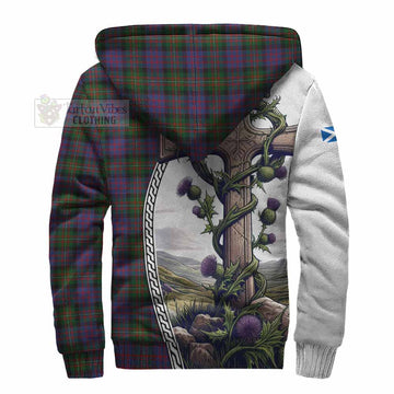 MacDonell (McDonell) Tartan Sherpa Hoodie with Family Crest and St. Andrew's Cross Accented by Thistle Vines - Tartan Vibes Clothing