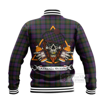 MacDonell (McDonell) Tartan Baseball Jacket with Family Crest and Bearded Skull Holding Bottles of Whiskey - Tartan Vibes Clothing