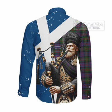 MacDonell (McDonell) Tartan Long Sleeve Button Shirt with Family Crest Scottish Bagpiper Vibes - Tartan Vibes Clothing