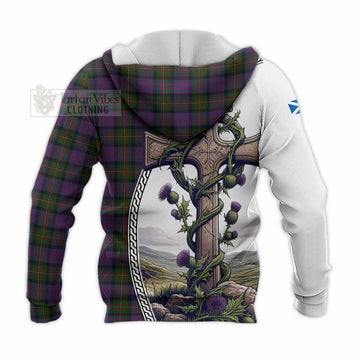 MacDonell (McDonell) Tartan Knitted Hoodie with Family Crest and St. Andrew's Cross Accented by Thistle Vines - Tartan Vibes Clothing
