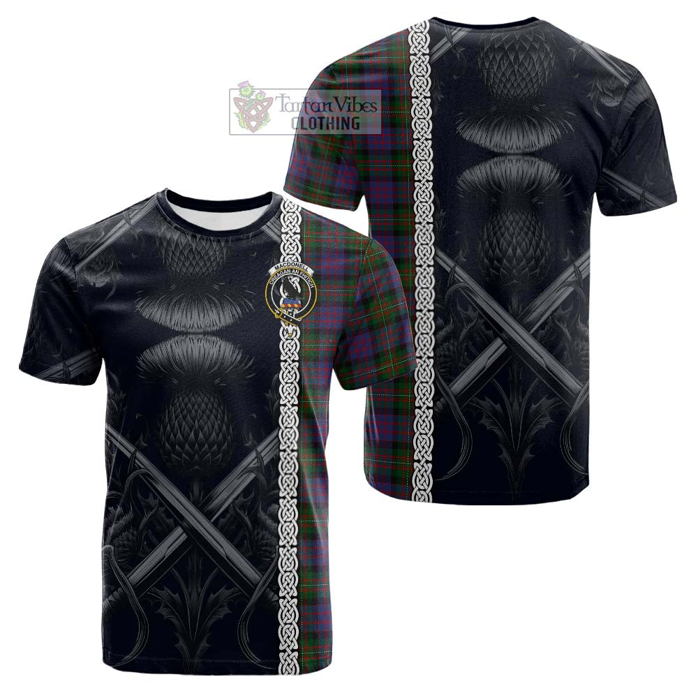 Tartan Vibes Clothing MacDonell (McDonell) Tartan Cotton T-shirt with Family Crest Cross Sword Thistle Celtic Vibes