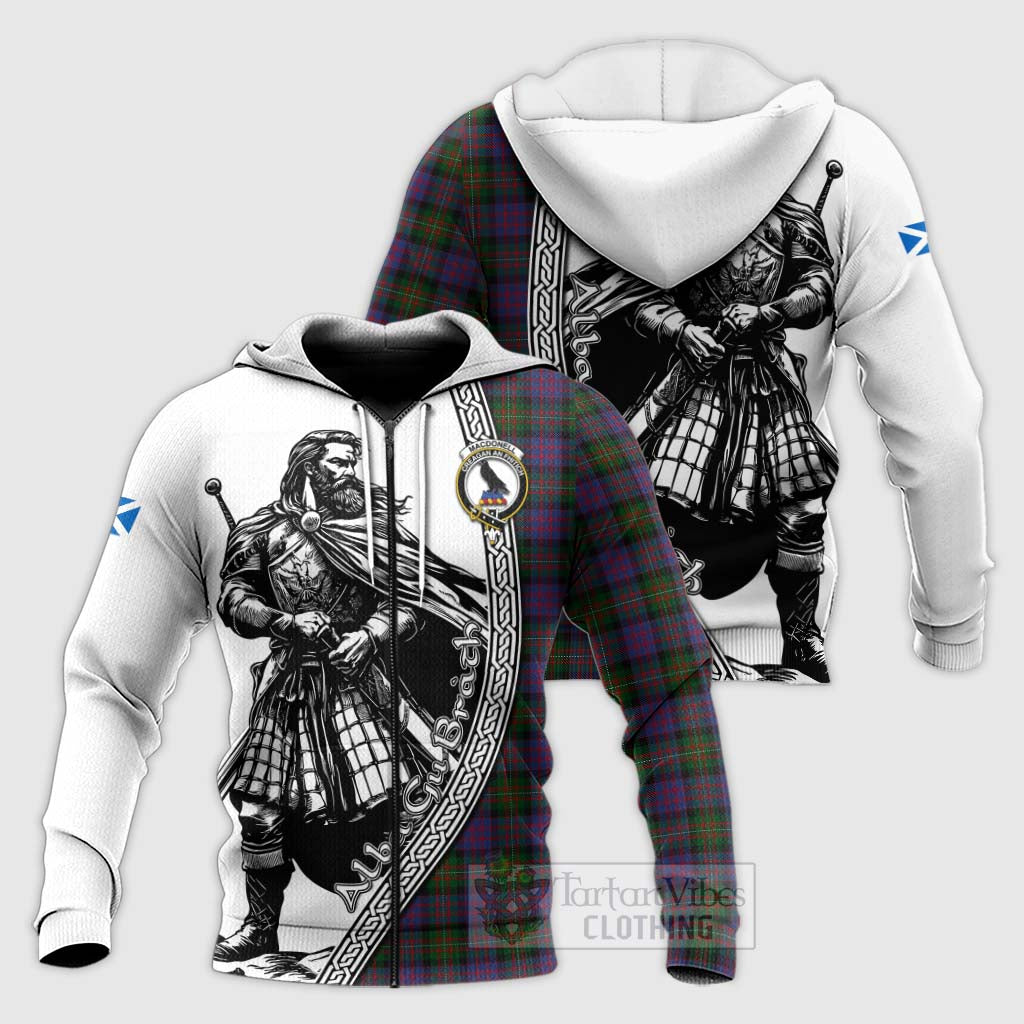 MacDonell (McDonell) Tartan Clan Crest Knitted Hoodie with Highlander Warrior Celtic Style Unisex Knitted Zip Hoodie - Tartan Vibes Clothing