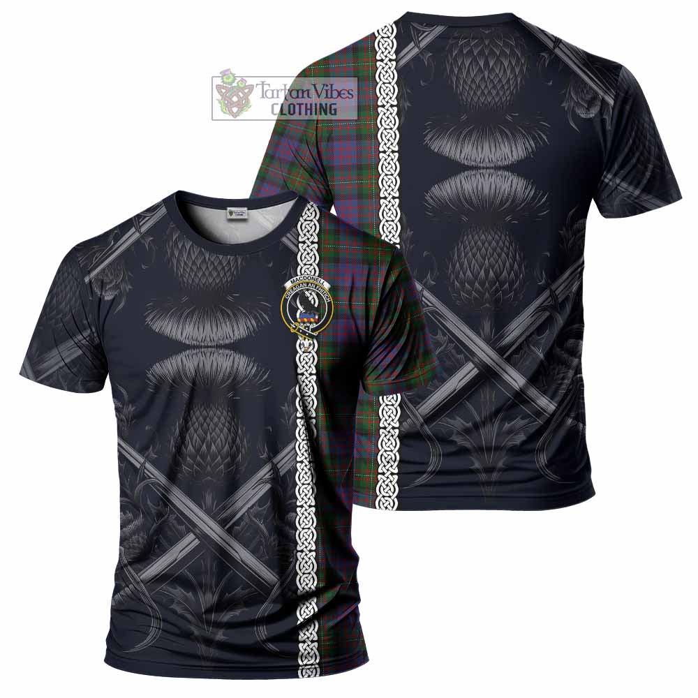 Tartan Vibes Clothing MacDonell (McDonell) Tartan T-Shirt with Family Crest Cross Sword Thistle Celtic Vibes