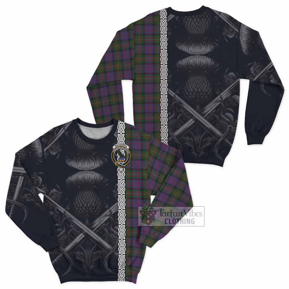 MacDonell (McDonell) Tartan Sweatshirt with Family Crest Cross Sword Thistle Celtic Vibes - Tartan Vibes Clothing