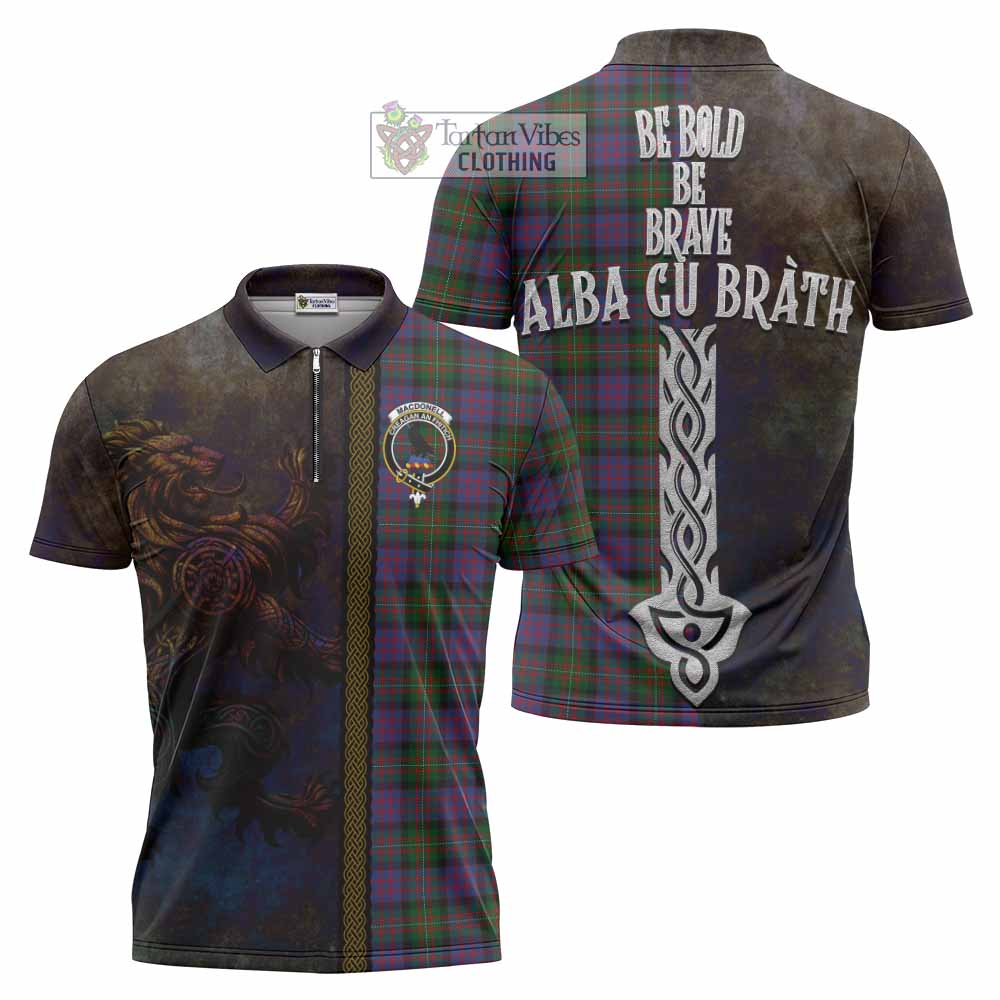 MacDonell (McDonell) Tartan Family Crest Zipper Polo Shirt Alba Gu Brath Be Brave Lion Ancient Style - Tartan Vibes Clothing