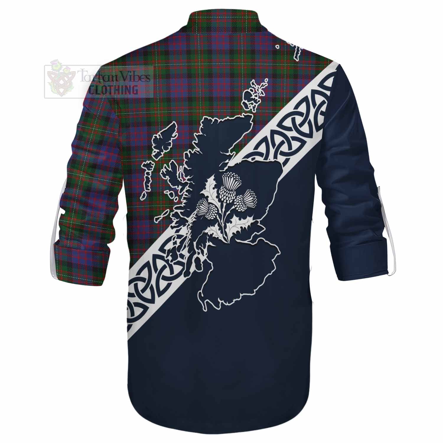 MacDonell (McDonell) Tartan Ghillie Kilt Shirt Featuring Thistle and Scotland Map - Tartan Vibes Clothing