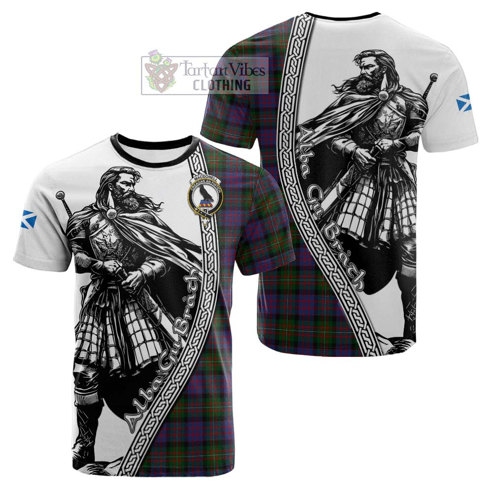 MacDonell (McDonell) Tartan Clan Crest Cotton T-shirt with Highlander Warrior Celtic Style