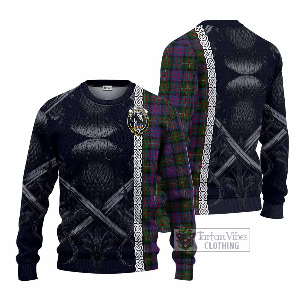 MacDonell (McDonell) Tartan Knitted Sweater with Family Crest Cross Sword Thistle Celtic Vibes - Tartan Vibes Clothing