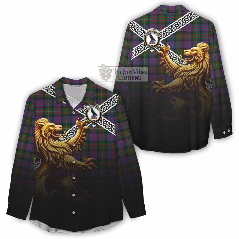 MacDonell (McDonell) Crest Tartan Women's Casual Shirt with Golden Lion Emblem Celtic Style - Tartan Vibes Clothing
