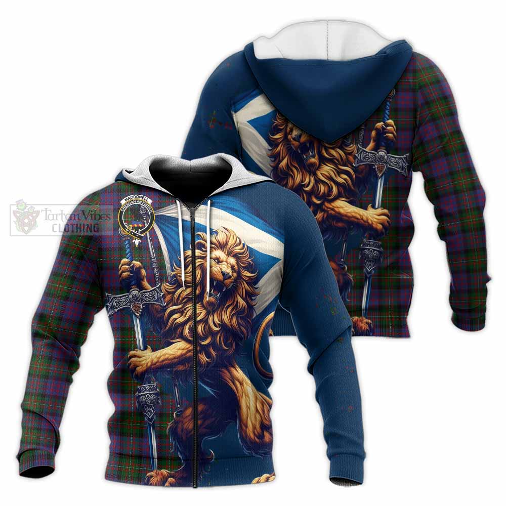 MacDonell (McDonell) Tartan Family Crest Knitted Hoodie with Scottish Majestic Lion Unisex Knitted Zip Hoodie - Tartan Vibes Clothing