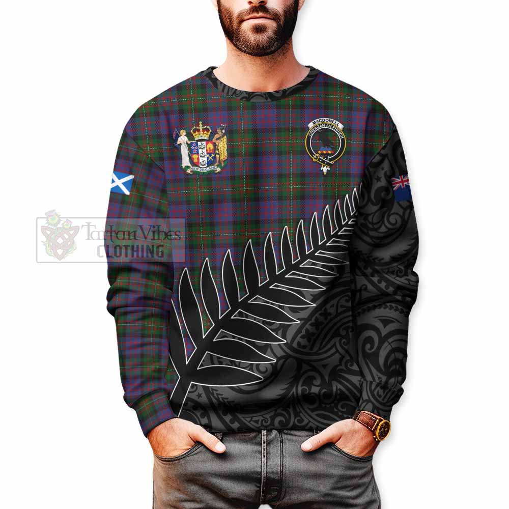 Tartan Vibes Clothing MacDonell (McDonell) Crest Tartan Sweatshirt with New Zealand Silver Fern Half Style