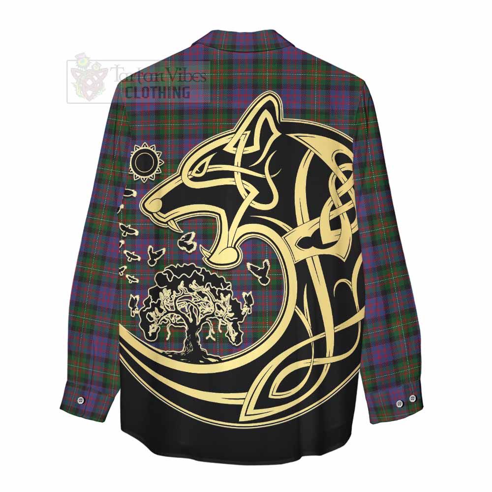 MacDonell (McDonell) Tartan Women's Casual Shirt with Family Crest Celtic Wolf Style - Tartan Vibes Clothing