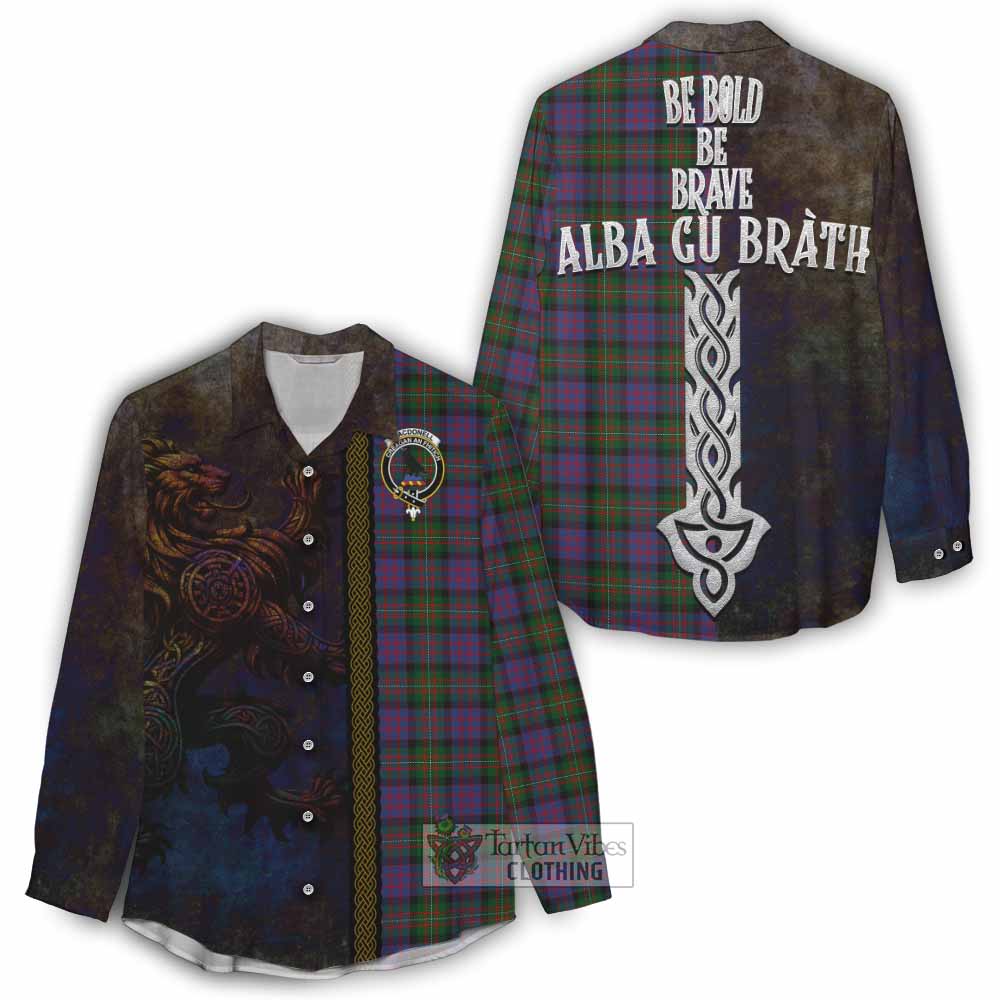 MacDonell (McDonell) Tartan Family Crest Women's Casual Shirt Alba Gu Brath Be Brave Lion Ancient Style - Tartan Vibes Clothing