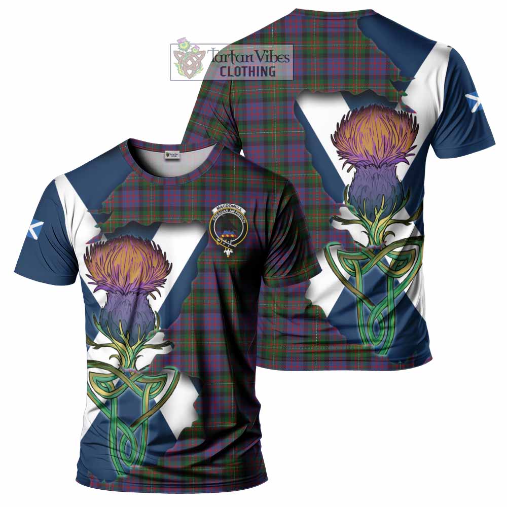 Tartan Vibes Clothing MacDonell (McDonell) Tartan Family Crest T-Shirt Scottish Thistle Celtic Inspired