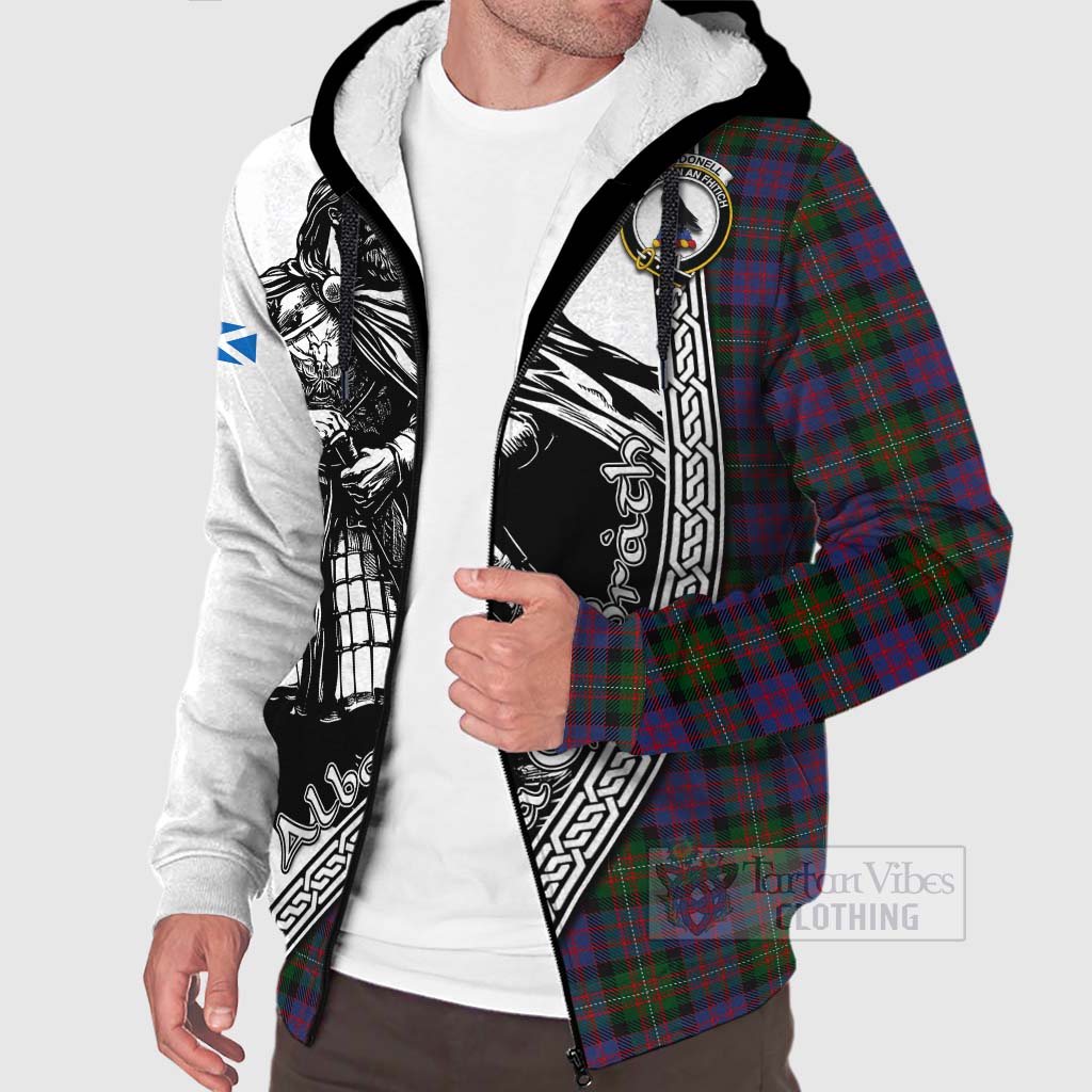 MacDonell (McDonell) Tartan Clan Crest Sherpa Hoodie with Highlander Warrior Celtic Style Unisex - Tartan Vibes Clothing