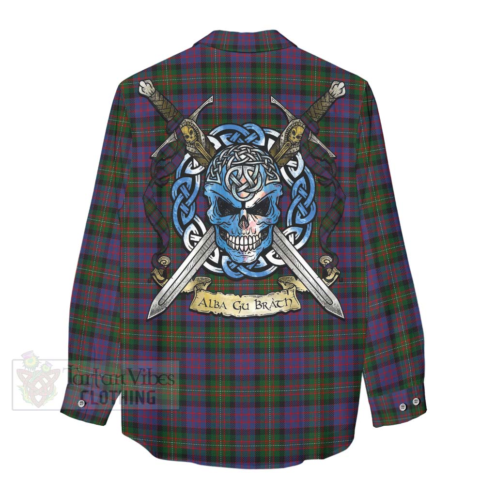 MacDonell (McDonell) Tartan Women's Casual Shirt with Family Crest Celtic Skull Style - Tartan Vibes Clothing