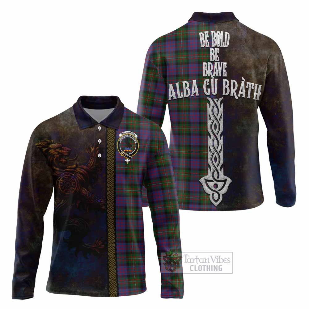 MacDonell (McDonell) Tartan Family Crest Long Sleeve Polo Shirt Alba Gu Brath Be Brave Lion Ancient Style - Tartan Vibes Clothing