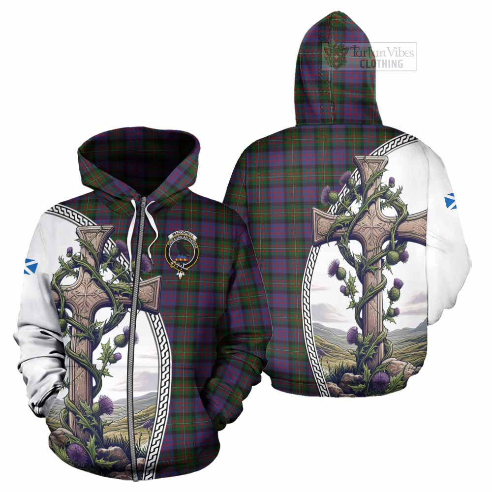 MacDonell (McDonell) Tartan Hoodie with Family Crest and St. Andrew's Cross Accented by Thistle Vines - Tartan Vibes Clothing