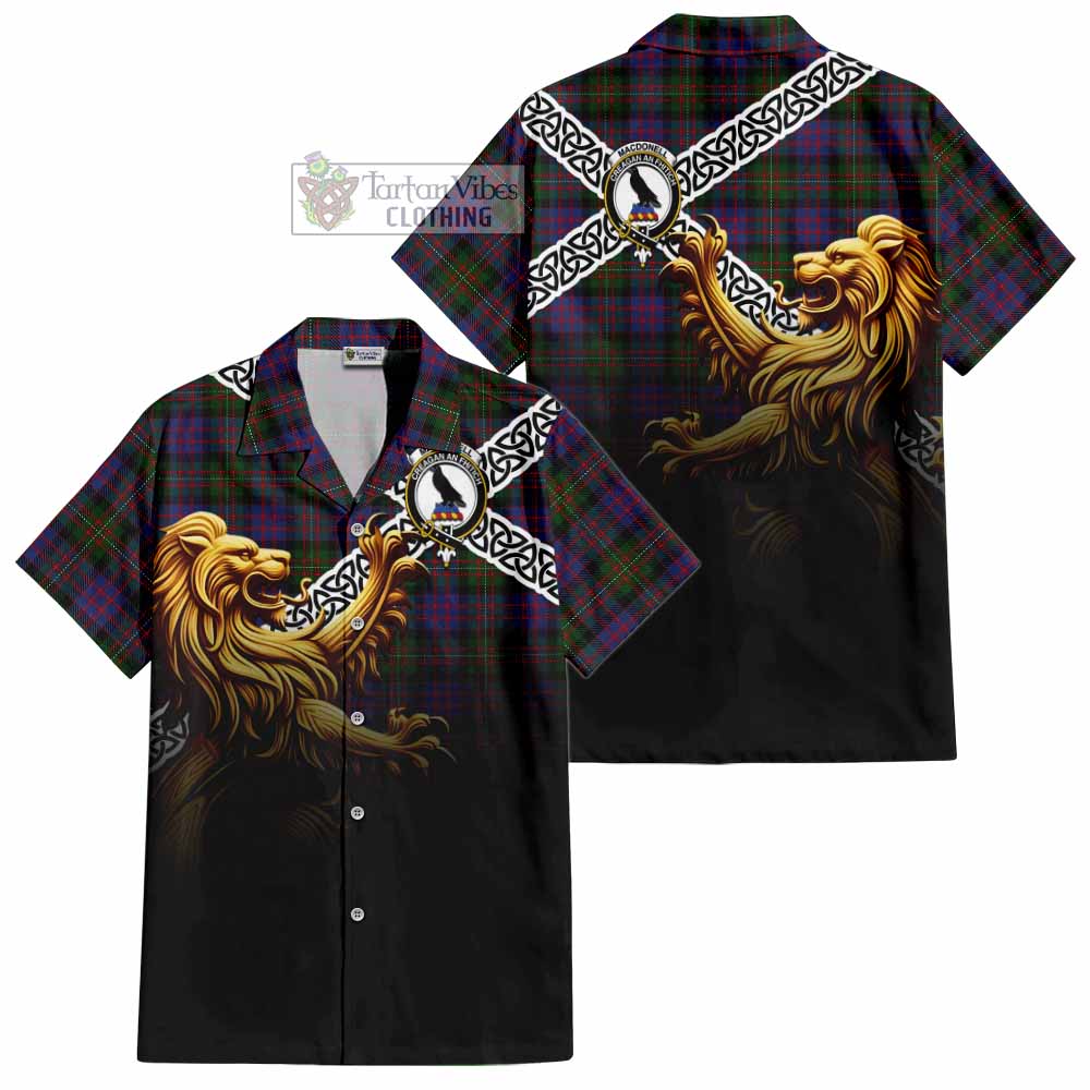 MacDonell (McDonell) Crest Tartan Hawaiian Shirt with Golden Lion Emblem Celtic Style - Tartan Vibes Clothing