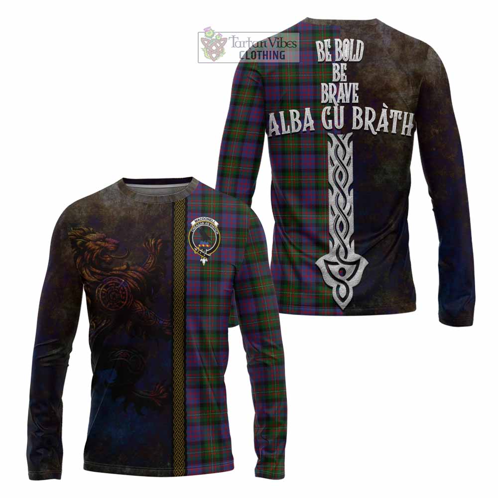 MacDonell (McDonell) Tartan Family Crest Long Sleeve T-Shirt Alba Gu Brath Be Brave Lion Ancient Style - Tartan Vibes Clothing