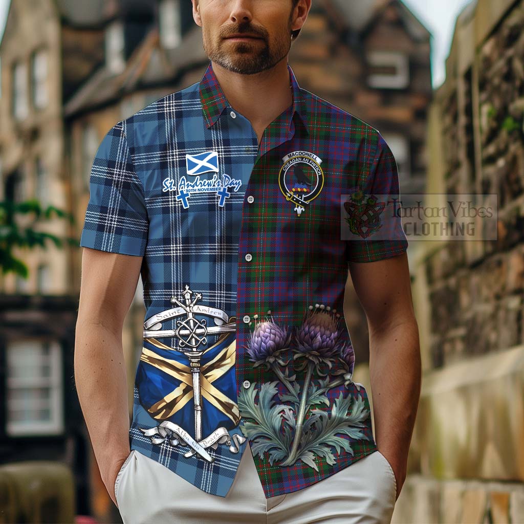 MacDonell (McDonell) Tartan Hawaiian Shirt Happy St. Andrew's Day Half Tartan Style - Tartan Vibes Clothing
