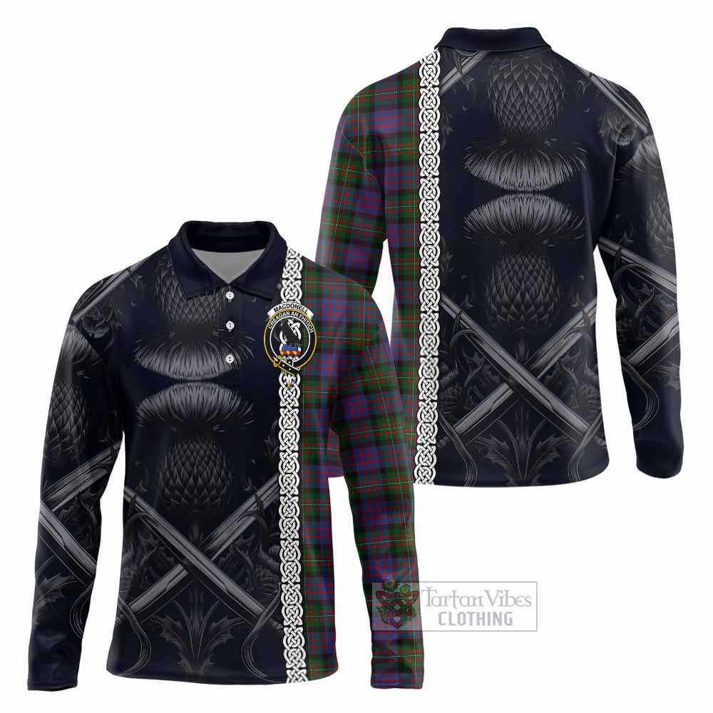 MacDonell (McDonell) Tartan Long Sleeve Polo Shirt with Family Crest Cross Sword Thistle Celtic Vibes - Tartan Vibes Clothing