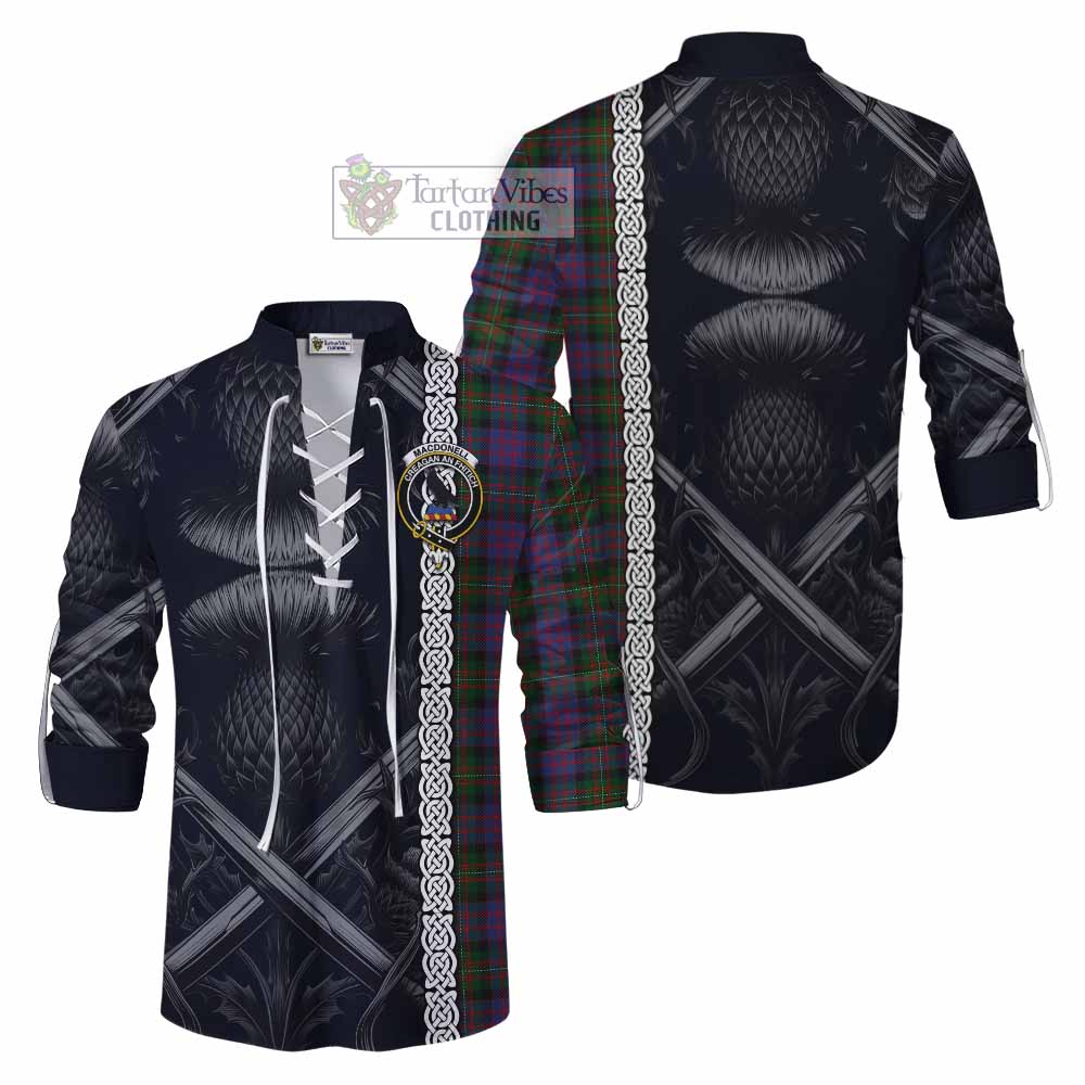 MacDonell (McDonell) Tartan Ghillie Kilt Shirt with Family Crest Cross Sword Thistle Celtic Vibes - Tartan Vibes Clothing