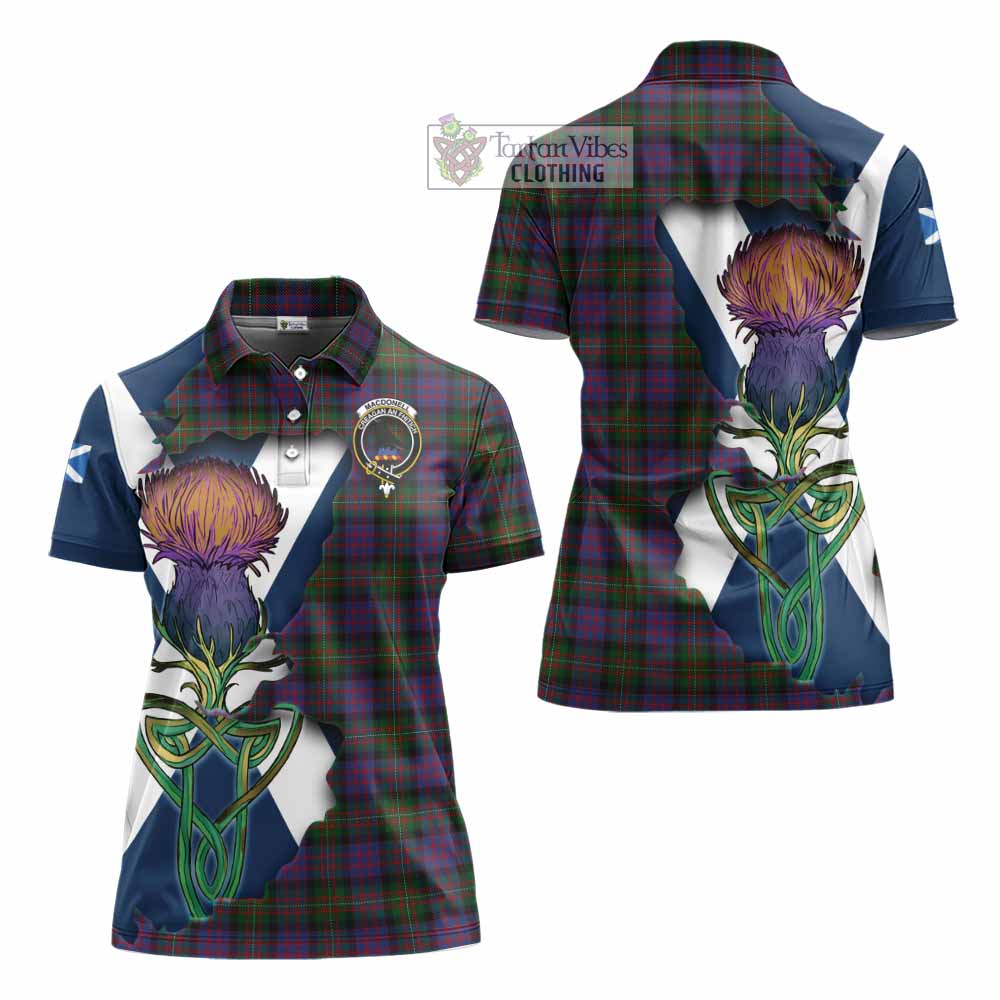 Tartan Vibes Clothing MacDonell (McDonell) Tartan Family Crest Women's Polo Shirt Scottish Thistle Celtic Inspired