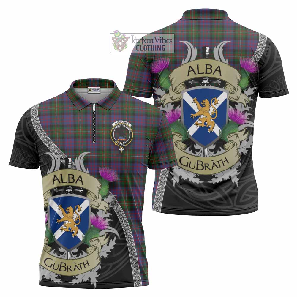 MacDonell (McDonell) Tartan Family Crest Zipper Polo Shirt Lion Rampant Royal Thistle Shield Celtic Inspired - Tartan Vibes Clothing