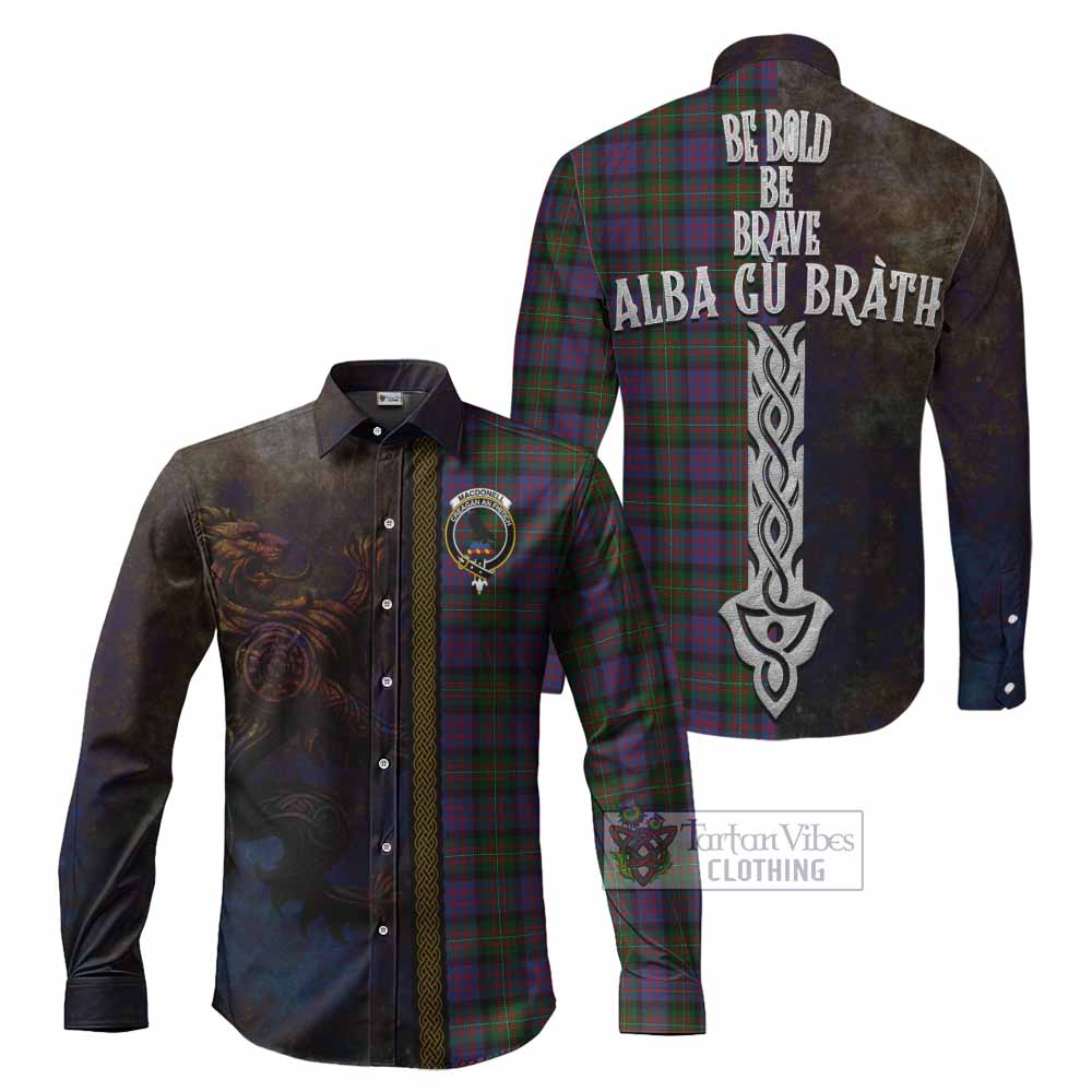 MacDonell (McDonell) Tartan Family Crest Long Sleeve Button Shirt Alba Gu Brath Be Brave Lion Ancient Style - Tartan Vibes Clothing